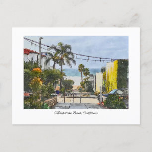 Manhattan Beach California Watercolor Painting Postcard