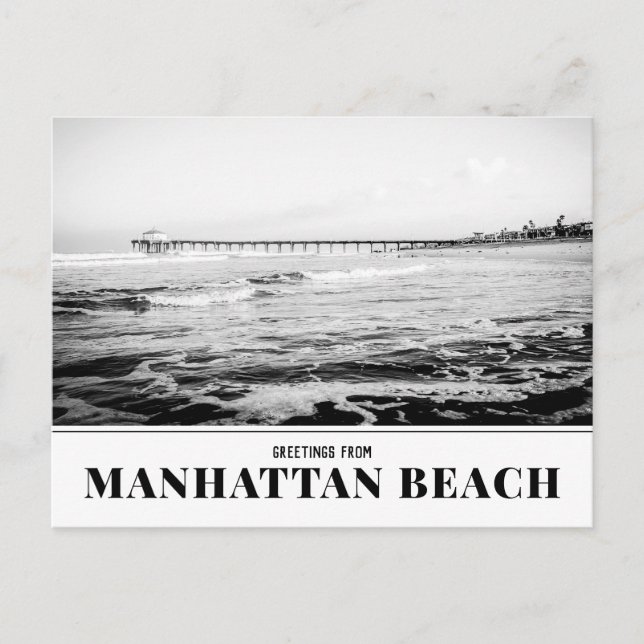 Manhattan Beach Pier, Black and White Postcard (Front)