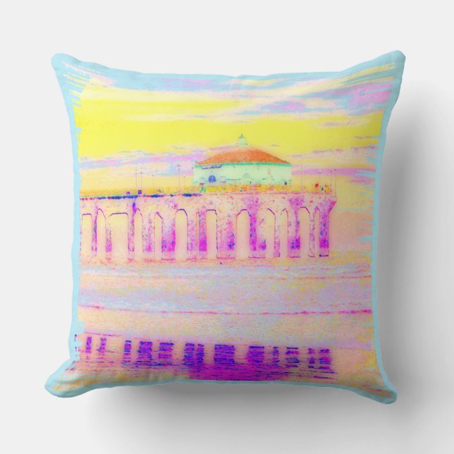 Manhattan Beach Pier California in Pastels Throw Pillow (Front)