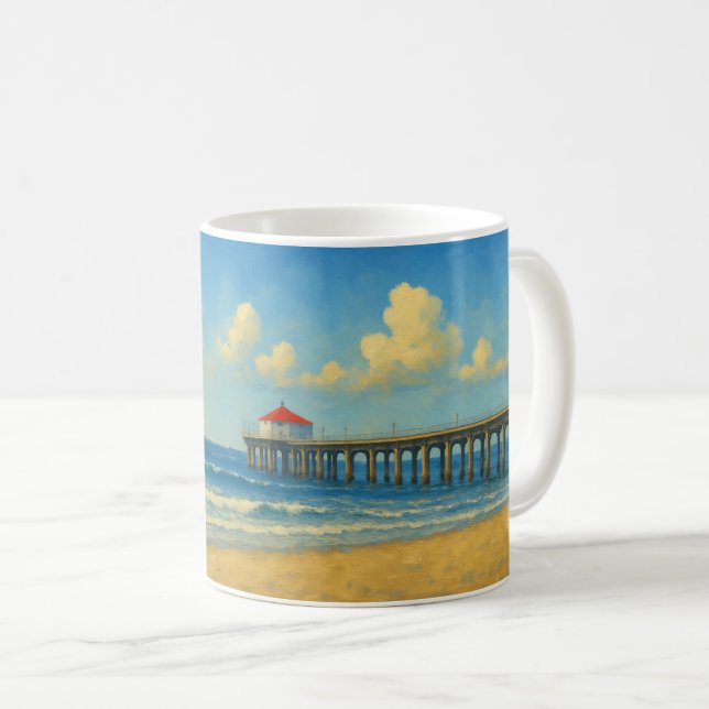 Manhattan Beach Pier with Red Roof  Coffee Mug (Front Right)
