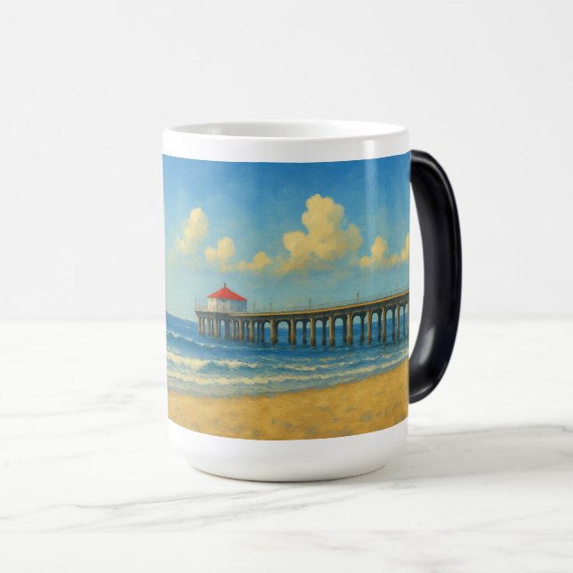 Manhattan Beach Pier with Red Roof  Magic Mug (Front Right)