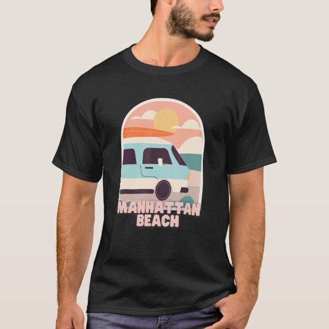 Manhattan Beach Retro Pastel Colours Sun & Surfing T-Shirt (Front)