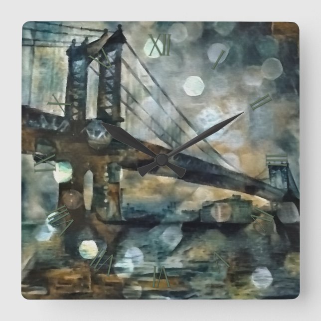 Manhattan bridge abstract square wall clock (Front)