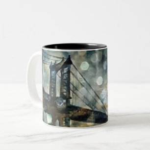 Manhattan bridge abstract Two-Tone coffee mug