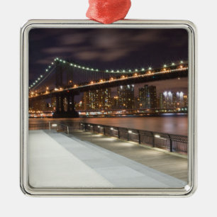 Manhattan Bridge and NYC Skyline Metal Ornament