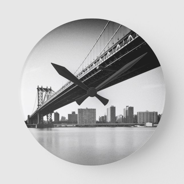 Manhattan Bridge and skyline, New York, US. Round Clock (Front)