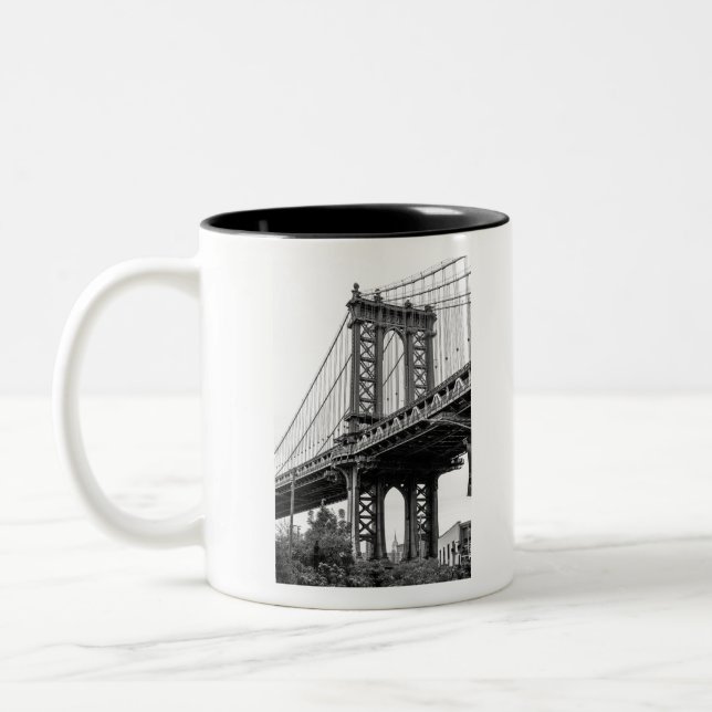 Manhattan Bridge in Black & White Two-Tone Coffee Mug (Left)