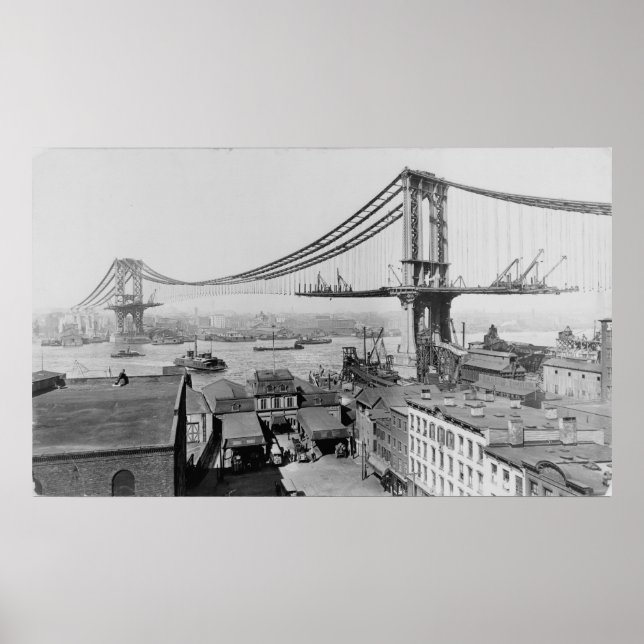 Manhattan Bridge New York City Construction 1909 Poster (Front)