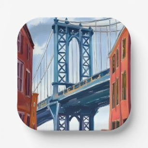 Manhattan Bridge New York City Painting Paper Plate