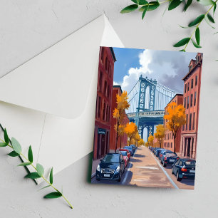 Manhattan Bridge NYC Watercolor Painting Card