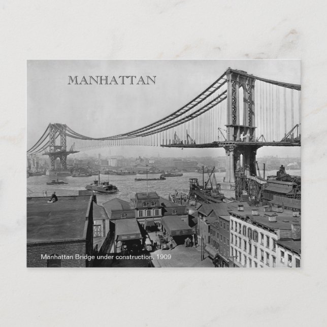Manhattan Bridge under construction 1909 photo Postcard (Front)