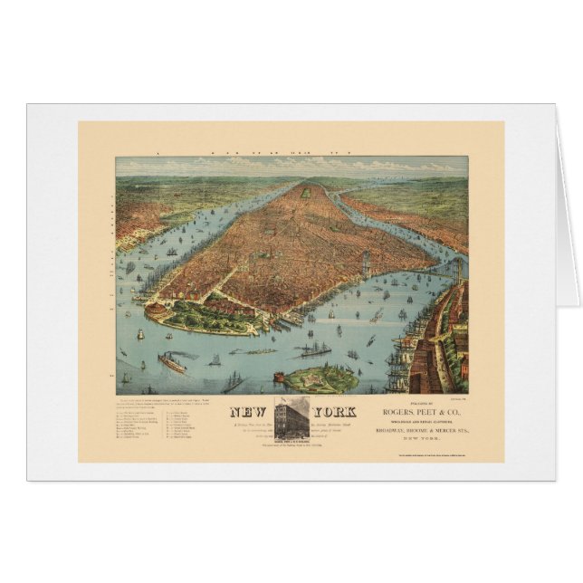 Manhattan, carte panoramique de NY - 1879 (Devant horizontal)