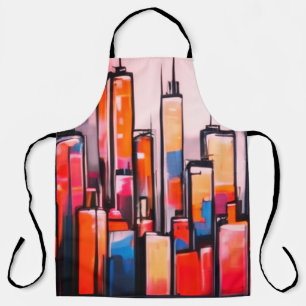 Manhattan city night oil paint Canva apron 
