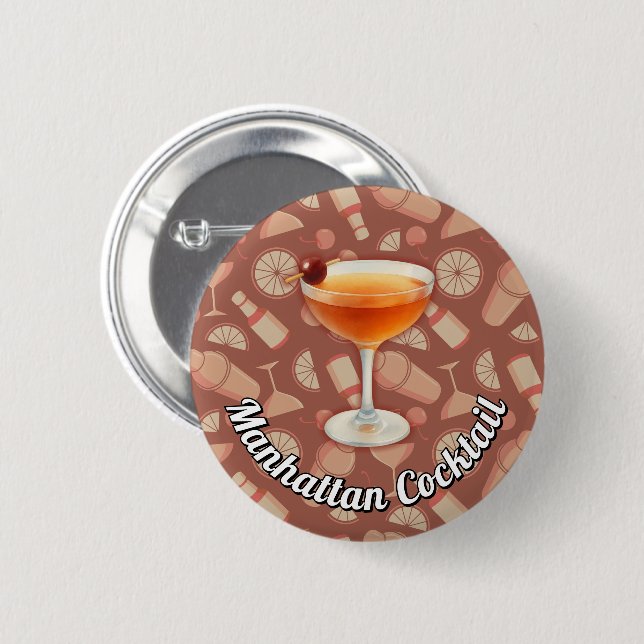 Manhattan Cocktail 2 Inch Round Button (Front & Back)