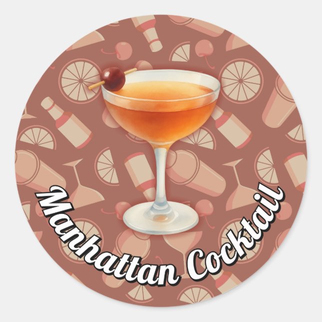 Manhattan Cocktail Classic Round Sticker (Front)