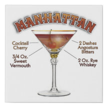 Manhattan Cocktail Recipe Art 10"x10"
