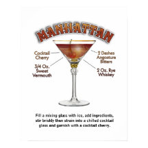 Manhattan Cocktail Recipe Art 16"x20" Print/