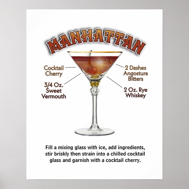 Manhattan Cocktail Recipe Art 16"x20" Print/ Poster (Front)