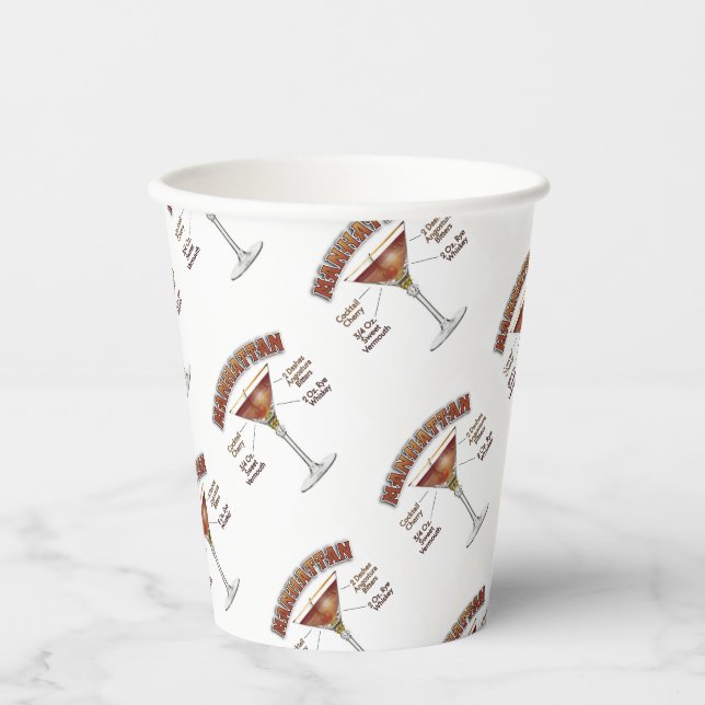 Manhattan Cocktail Recipe Art  Paper Cups (Front)