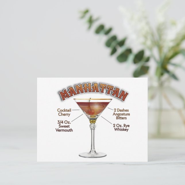 Manhattan Cocktail Recipe Art  Postcard (Standing Front)