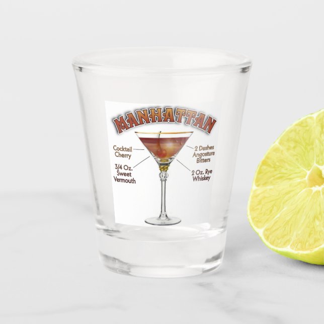 Manhattan Cocktail Recipe Art Shot Glass (Front)