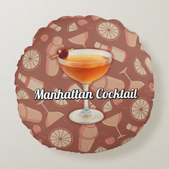 Manhattan Cocktail Round Pillow (Front)