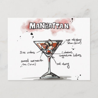 Manhattan Drink Recipe Design Postcard