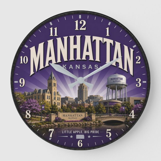 Manhattan Kansas  Little Apple Large Clock (Front)