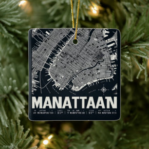 Manhattan Map Illustration  Ceramic Ornament