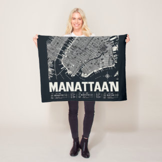 Manhattan Map Illustration Fleece Blanket