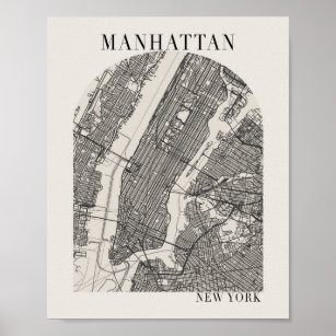 Manhattan New York Boho Minimal Arch Full Beige Poster