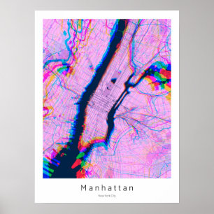Manhattan New York City Abstract Pink Map Poster