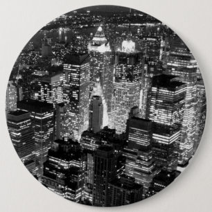 Manhattan New York City Night Black & White 6 Inch Round Button