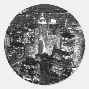Manhattan New York City Night Black & White Classic Round Sticker