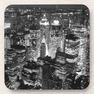 Manhattan New York City Night Black & White Coaster