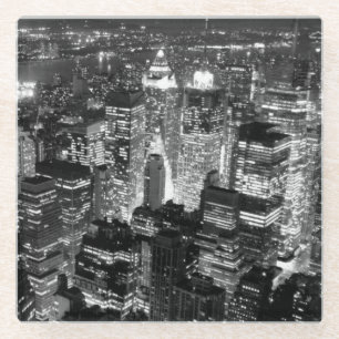 Manhattan New York City Night Black & White Glass Coaster