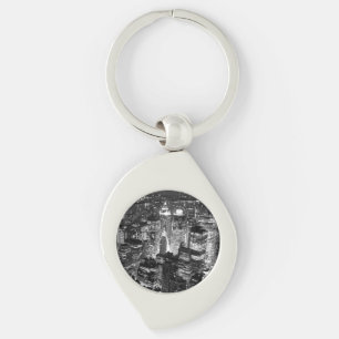 Manhattan New York City Night Black & White Keychain
