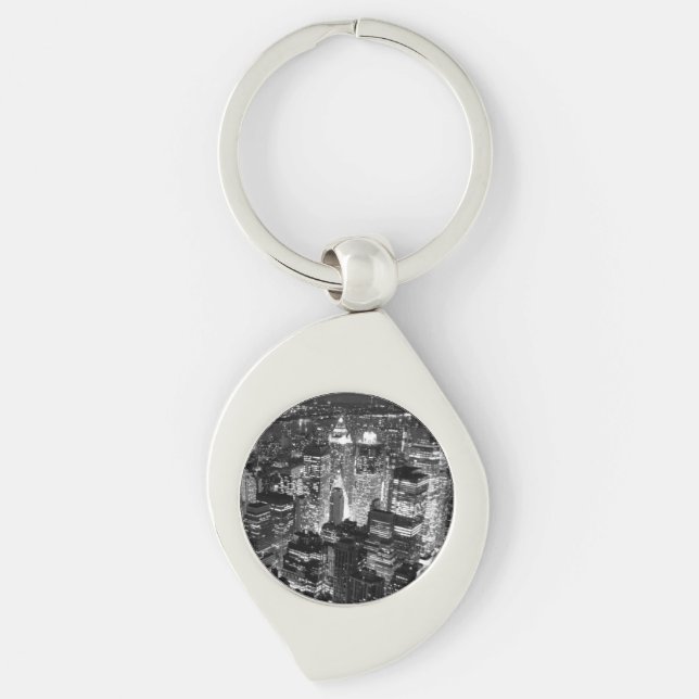 Manhattan New York City Night Black & White Keychain (Front)