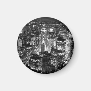 Manhattan New York City Night Black & White Magnet