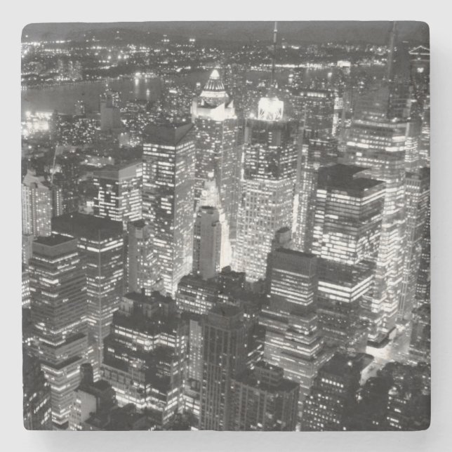 Manhattan New York City Night Black & White Stone Coaster (Front)