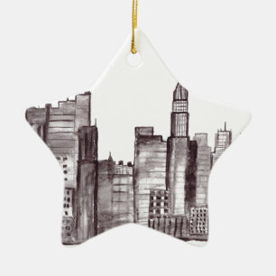 Manhattan New York city watercolor Ceramic Ornament