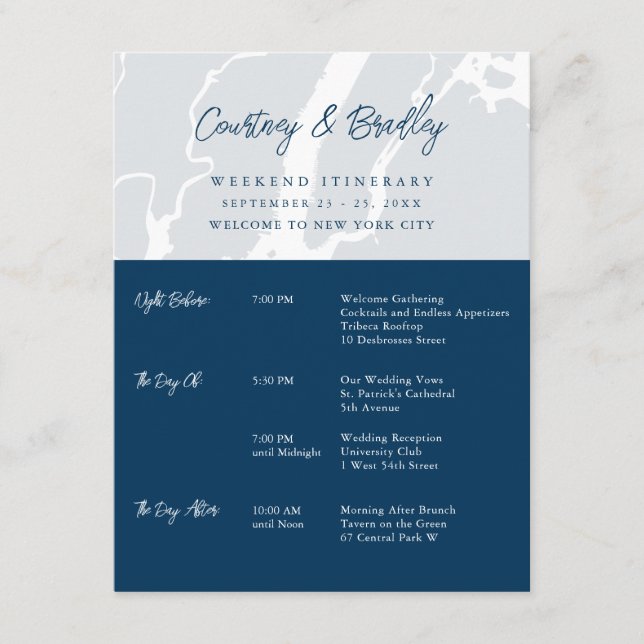 Manhattan New York City Weekend Itinerary Timeline Enclosure Card (Front)