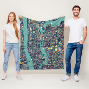 Manhattan New York Map Fleece Blanket