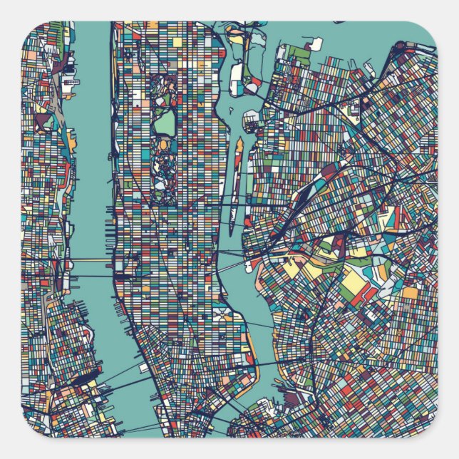 Manhattan New York Map Square Sticker (Front)