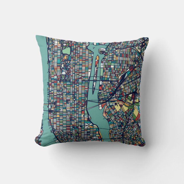 Manhattan New York Map Throw Pillow (Front)
