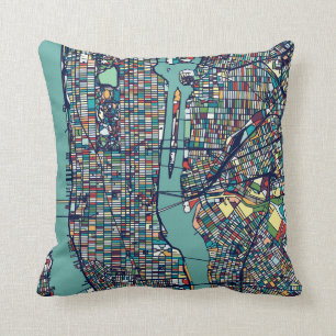 Manhattan New York Map Throw Pillow