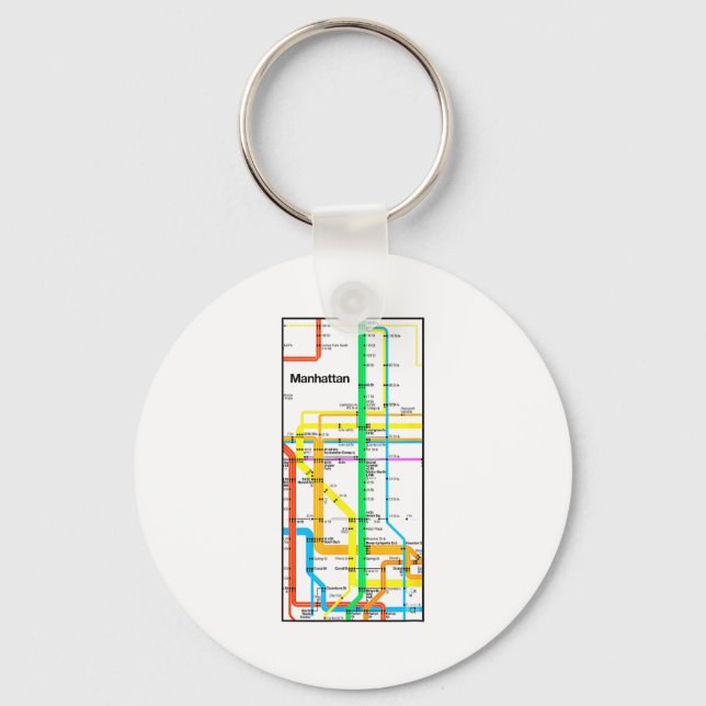Manhattan New York Nyc Subway Map Retro Rail Trans Keychain (Front)