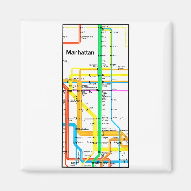 Manhattan New York Nyc Subway Map Retro Rail Trans Magnet (Front)