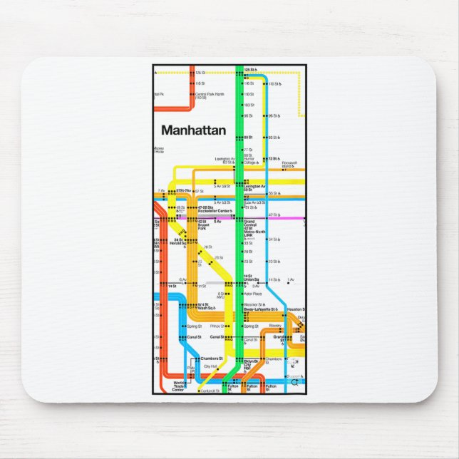 Manhattan New York Nyc Subway Map Retro Rail Trans Mouse Pad (Front)