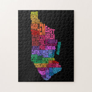 Manhattan New York Typography Text Map Jigsaw Puzzle